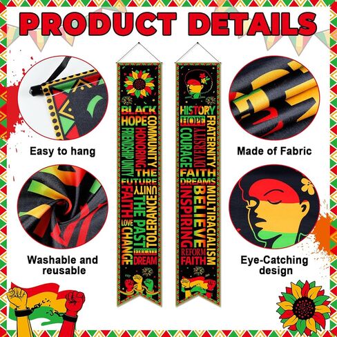 Wiooffen 2PCS Black History Month Door Banners Decorations February African American Inspirational Front Door Porch Sign Juneteenth Motivational Hanging Banner Wall Decor for Indoor Outdoor in Saudi Arabia