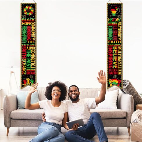 Wiooffen 2PCS Black History Month Door Banners Decorations February African American Inspirational Front Door Porch Sign Juneteenth Motivational Hanging Banner Wall Decor for Indoor Outdoor in Saudi Arabia