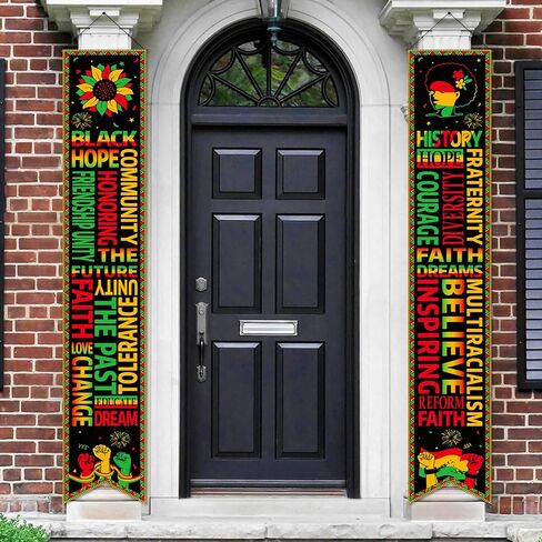 Wiooffen 2PCS Black History Month Door Banners Decorations February African American Inspirational Front Door Porch Sign Juneteenth Motivational Hanging Banner Wall Decor for Indoor Outdoor in Saudi Arabia