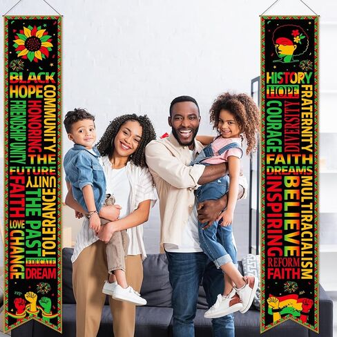 Wiooffen 2PCS Black History Month Door Banners Decorations February African American Inspirational Front Door Porch Sign Juneteenth Motivational Hanging Banner Wall Decor for Indoor Outdoor in Saudi Arabia