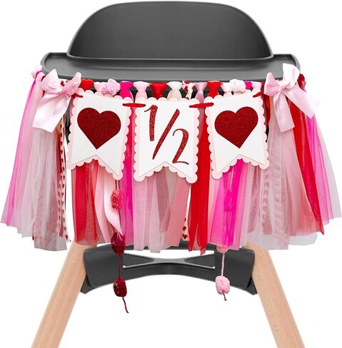 Upfirst عيد الحب نصف عيد ميلاد راية كرسي مرتفع - حبيب صغير 1/2 عيد ميلاد زينة حفلة راية، حلوة 6 أشهر طفل لوازم ديكور الحفلات، عيد حب سعيد راية كرسي مرتفع، علامة الحب زخارف خلفية حفلة إكليل in Kuwait