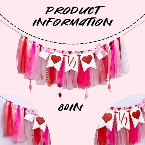 Upfirst عيد الحب نصف عيد ميلاد راية كرسي مرتفع - حبيب صغير 1/2 عيد ميلاد زينة حفلة راية، حلوة 6 أشهر طفل لوازم ديكور الحفلات، عيد حب سعيد راية كرسي مرتفع، علامة الحب زخارف خلفية حفلة إكليل in Kuwait