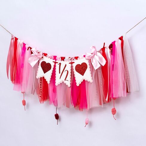 Upfirst عيد الحب نصف عيد ميلاد راية كرسي مرتفع - حبيب صغير 1/2 عيد ميلاد زينة حفلة راية، حلوة 6 أشهر طفل لوازم ديكور الحفلات، عيد حب سعيد راية كرسي مرتفع، علامة الحب زخارف خلفية حفلة إكليل in Kuwait