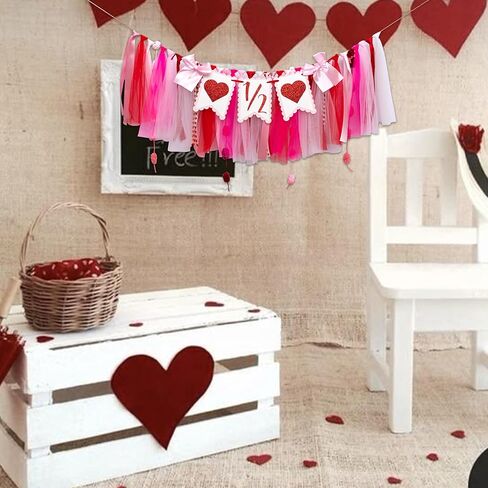 Upfirst عيد الحب نصف عيد ميلاد راية كرسي مرتفع - حبيب صغير 1/2 عيد ميلاد زينة حفلة راية، حلوة 6 أشهر طفل لوازم ديكور الحفلات، عيد حب سعيد راية كرسي مرتفع، علامة الحب زخارف خلفية حفلة إكليل in Kuwait