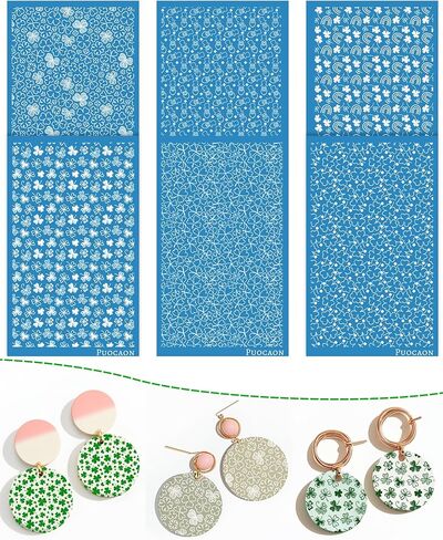 Puocaon Clover Clay Silk Screen - 6 Pcs St Patrick's Day Polymer Clay Silk Screen Stencils for Earrings Jewelry Making in Saudi Arabia