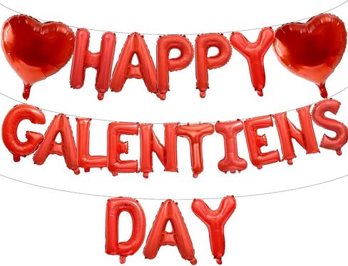 16 Inches Red 'HAPPY GALENTINES DAY' Balloons Banner - Mylar Letter Balloons with 2 Heart Shaped Foil for Galentine's Day Decorations, Friendship Decor, and Valentine's Day Party Supplies in Saudi Arabia