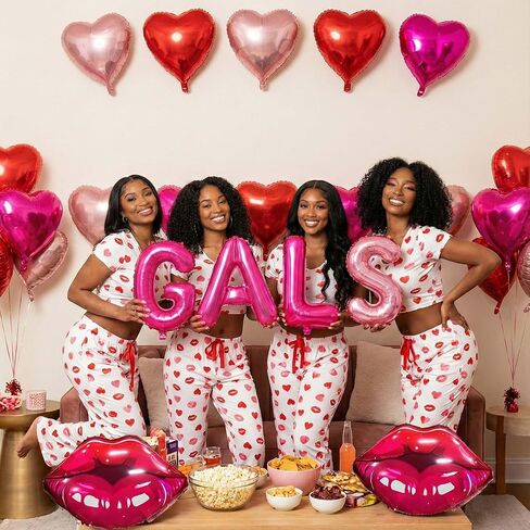 Galentine's Day Bestie Party Decorations with Red Hot Pink Heart Lips GALENTINES Letter Foil Balloons for BFF Girlfriends Valentine's Bachelorette Engagement Photo Booth Backdrop Supplies (Pink) in Saudi Arabia