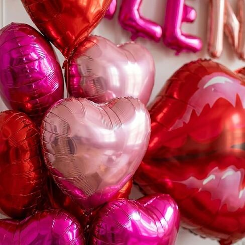 Galentine's Day Bestie Party Decorations with Red Hot Pink Heart Lips GALENTINES Letter Foil Balloons for BFF Girlfriends Valentine's Bachelorette Engagement Photo Booth Backdrop Supplies (Pink) in Saudi Arabia