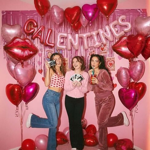 Galentine's Day Bestie Party Decorations with Red Hot Pink Heart Lips GALENTINES Letter Foil Balloons for BFF Girlfriends Valentine's Bachelorette Engagement Photo Booth Backdrop Supplies (Pink) in Saudi Arabia