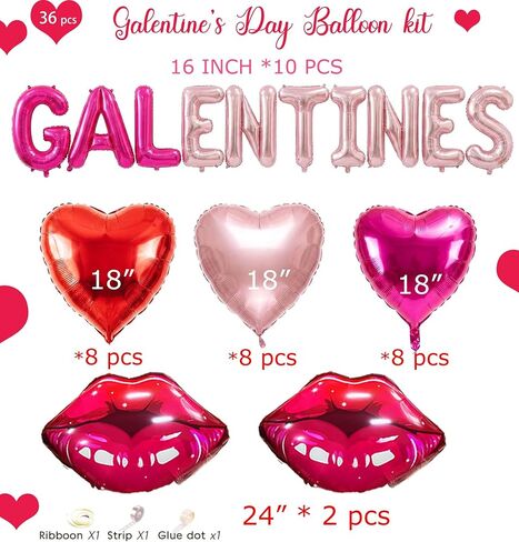Galentine's Day Bestie Party Decorations with Red Hot Pink Heart Lips GALENTINES Letter Foil Balloons for BFF Girlfriends Valentine's Bachelorette Engagement Photo Booth Backdrop Supplies (Pink) in Saudi Arabia