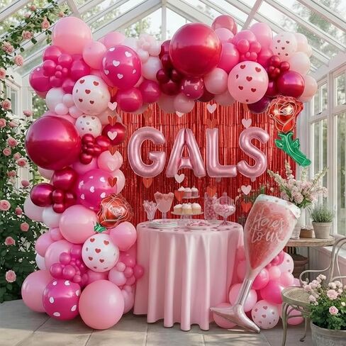 Galentine's Day Bestie Party Decorations with Red Hot Pink Heart Lips GALENTINES Letter Foil Balloons for BFF Girlfriends Valentine's Bachelorette Engagement Photo Booth Backdrop Supplies (Pink) in Saudi Arabia