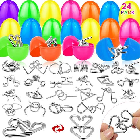 24 Pack Prefilled Easter Eggs with Metal Brain Teaser Puzzle Toys, Basket Stuffers Fillers Stress Relief Fidget Toys for Teens Adults Older Kids Easter Egg Hunt Gifts Party Favors Classroom Prize in Saudi Arabia