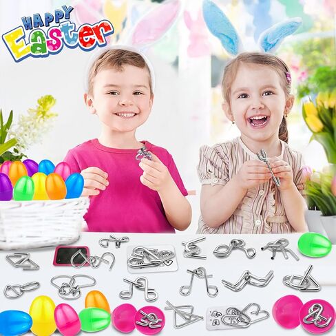 24 Pack Prefilled Easter Eggs with Metal Brain Teaser Puzzle Toys, Basket Stuffers Fillers Stress Relief Fidget Toys for Teens Adults Older Kids Easter Egg Hunt Gifts Party Favors Classroom Prize in Saudi Arabia