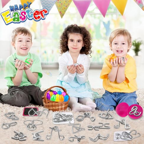 24 Pack Prefilled Easter Eggs with Metal Brain Teaser Puzzle Toys, Basket Stuffers Fillers Stress Relief Fidget Toys for Teens Adults Older Kids Easter Egg Hunt Gifts Party Favors Classroom Prize in Saudi Arabia