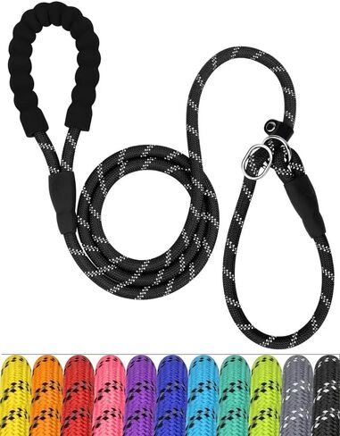 10 FT Heavy Duty Reflective Dog Leash with Padded Handle - Strong Slip Collar Leash for omfortable Control and Safety,Black in Saudi Arabia