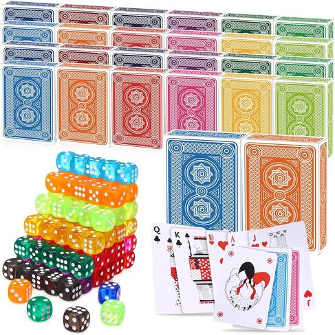 Zubebe 224 Pcs Colored Playing Cards with Dices Set Standard Playing Card Decks 14 mm Colorful Dice Bulk 6 Sided for Classroom Teaching Activities Party Supplies Games in Saudi Arabia