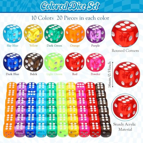 Zubebe 224 Pcs Colored Playing Cards with Dices Set Standard Playing Card Decks 14 mm Colorful Dice Bulk 6 Sided for Classroom Teaching Activities Party Supplies Games in Saudi Arabia