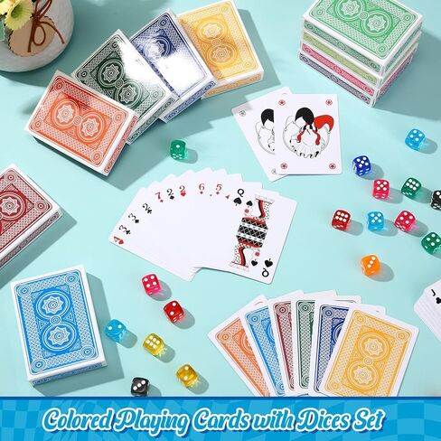 Zubebe 224 Pcs Colored Playing Cards with Dices Set Standard Playing Card Decks 14 mm Colorful Dice Bulk 6 Sided for Classroom Teaching Activities Party Supplies Games in Saudi Arabia
