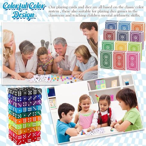 Zubebe 224 Pcs Colored Playing Cards with Dices Set Standard Playing Card Decks 14 mm Colorful Dice Bulk 6 Sided for Classroom Teaching Activities Party Supplies Games in Saudi Arabia