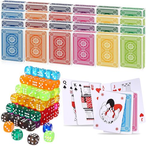 Zubebe 224 Pcs Colored Playing Cards with Dices Set Standard Playing Card Decks 14 mm Colorful Dice Bulk 6 Sided for Classroom Teaching Activities Party Supplies Games in Saudi Arabia