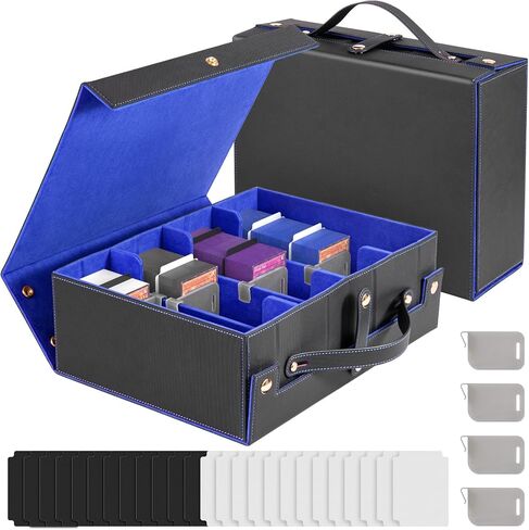 Foldable Card Holders for Playing Cards, Trading Card Storage Box with Handles, 4-Row Magnic Card Deck Box with 4 Stoppers, 24 Dividers for MTG and Sport Cards (Black & Grey) in Saudi Arabia