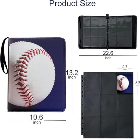 حافظة بطاقات بيسبول تحتوي على 900 جيب مع صفحات وأكمام سوداء ممتازة - واقي تخزين ألبوم حامل بطاقات التداول لهواة الجمع، هدية للأولاد والبنات in Kuwait