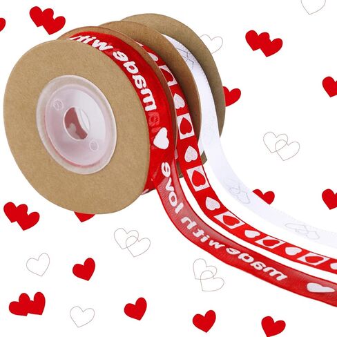 شريط Jutom لعيد الحب لتغليف الهدايا، 3 لفات 10 ياردة 0.4 بوصة، شريط مطبوع عليه حروف على شكل قلب الحب لمنتجات الأعمال وصناديق الهدايا وتغليف الحرف اليدوية وحفلات الزفاف in Saudi Arabia