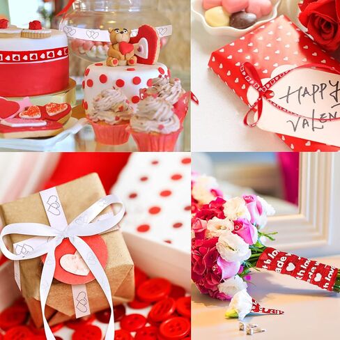 شريط Jutom لعيد الحب لتغليف الهدايا، 3 لفات 10 ياردة 0.4 بوصة، شريط مطبوع عليه حروف على شكل قلب الحب لمنتجات الأعمال وصناديق الهدايا وتغليف الحرف اليدوية وحفلات الزفاف in Saudi Arabia