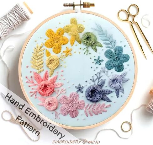 Huacan Floral Embroidery DIY Art Kit for Beginners Adults - 3 Pattern Sets with Guide, Adjustable Hoop, Color Threads, Needles & Tools | Home Decor Craft Gift in Saudi Arabia