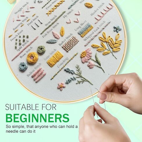 Huacan Floral Embroidery DIY Art Kit for Beginners Adults - 3 Pattern Sets with Guide, Adjustable Hoop, Color Threads, Needles & Tools | Home Decor Craft Gift in Saudi Arabia