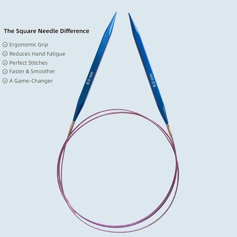 مجموعة إبر الحياكة الدائرية المربعة القابلة للتبديل من CKZLY - 9 أزواج من إبر الألومنيوم المضادة للانزلاق مقاس 4.5 بوصة مقاس أمريكي 4-11 (3.5-8.0 مم) مع كابلات وخطافات كروشيه وحقيبة - مريحة للمبتدئين in Kuwait