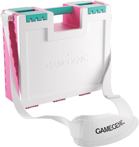 Gamegenic Game Castle - حقيبة تخزين الكل في واحد مزدوجة الجوانب للبطاقات وملحقات الألعاب، 19 صينية قابلة للإزالة في 5 أحجام، مثالية للبطاقات والرموز والنرد والأدوات، لون وردي/أبيض/أزرق مخضر، مصنوعة in Saudi Arabia