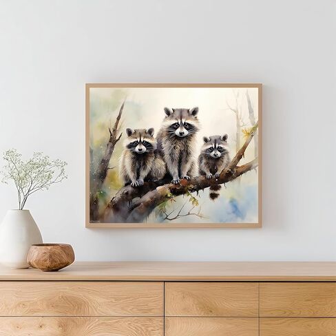 لوحة XTXGERL بالأرقام، عائلة الراكون على فرع شجرة، طلاء بالأرقام لديكور جدار المنزل كهدية، 40 × 50 سم، بدون إطار in Saudi Arabia