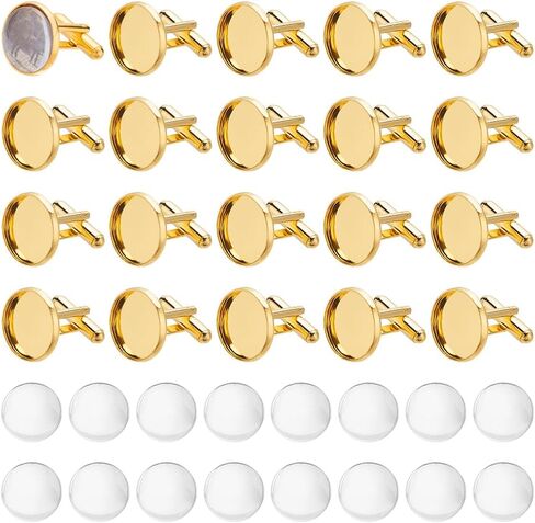 PH PandaHall 30 Sets Cufflinks Settings Blank Cufflinks Bulk Brass Cufflink Kit with Cabochon, Button Cabochons Tray with Dome Cuff Button for DIY Picture Cufflinks Making, Tray 16mm, Platinum in Kuwait