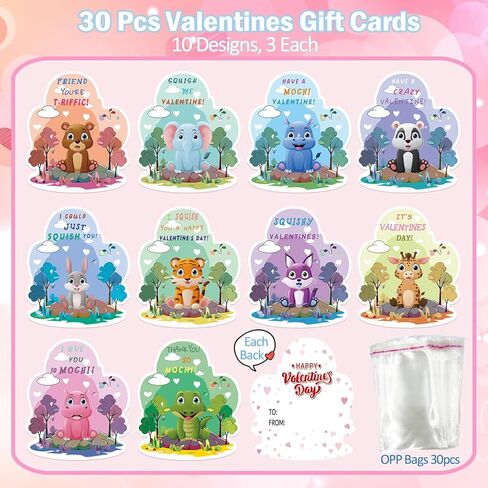 30 Packs Valentines Day Gift Cards for Kids with Stress Relief Squeeze Toys, Kids Valentine's Day School Classroom Exchange Gifts Prizes, Valentine Party Favors Supplies in Saudi Arabia
