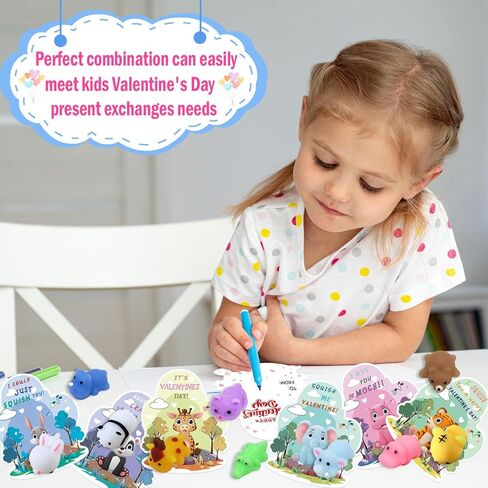30 Packs Valentines Day Gift Cards for Kids with Stress Relief Squeeze Toys, Kids Valentine's Day School Classroom Exchange Gifts Prizes, Valentine Party Favors Supplies in Saudi Arabia
