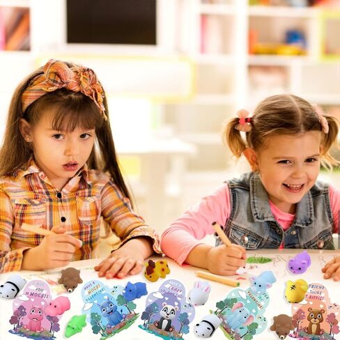 30 Packs Valentines Day Gift Cards for Kids with Stress Relief Squeeze Toys, Kids Valentine's Day School Classroom Exchange Gifts Prizes, Valentine Party Favors Supplies in Saudi Arabia
