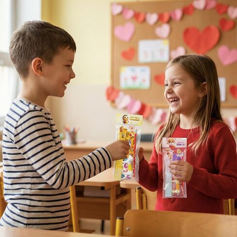 Valentines Day Gifts for Kids, 28 Pack Valentine Classroom Party Favors with Cards School Class Bulk Prize for Boys Girls Toddlers Friends Exchange Gift with Pencils Stickers Erasers in Saudi Arabia