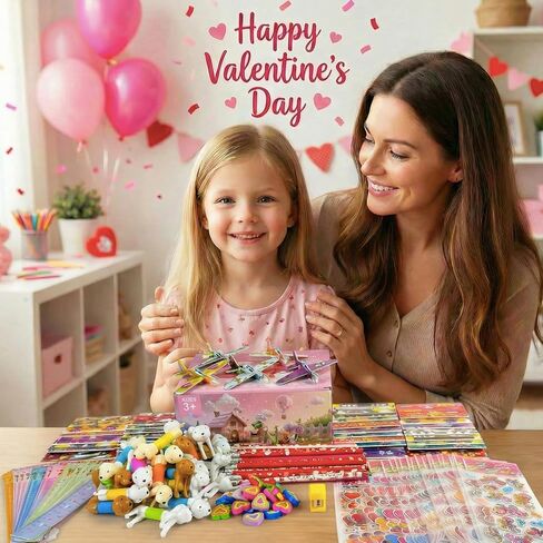Valentines Day Gifts for Kids, 28 Pack Valentine Classroom Party Favors with Cards School Class Bulk Prize for Boys Girls Toddlers Friends Exchange Gift with Pencils Stickers Erasers in Saudi Arabia