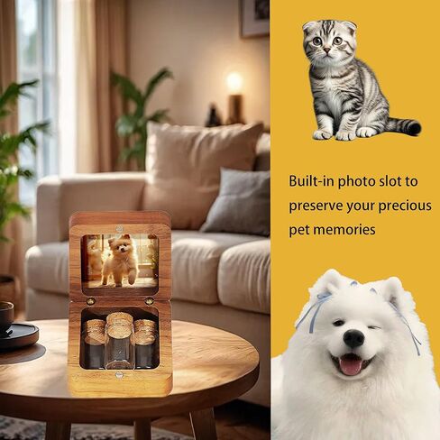 Pet Fur Keepsake Box with 3 Clear Glass Jars, Wooden Memorial Box for Dog, Cat Hair, Whiskers, Teeth,Tags, Memorial Gifts for Loss of Dog, Cat, Bunny, Horse, Pocket Pet in Saudi Arabia