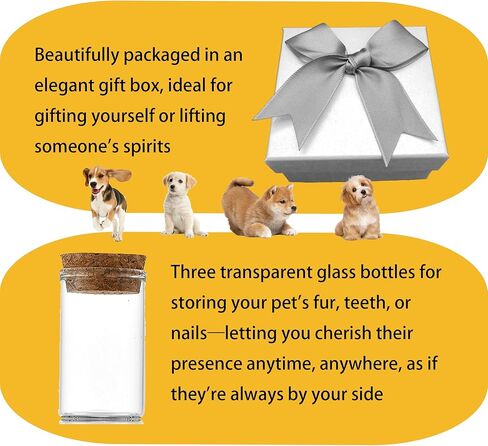 Pet Fur Keepsake Box with 3 Clear Glass Jars, Wooden Memorial Box for Dog, Cat Hair, Whiskers, Teeth,Tags, Memorial Gifts for Loss of Dog, Cat, Bunny, Horse, Pocket Pet in Saudi Arabia