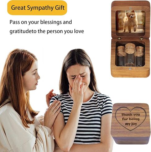 Pet Fur Keepsake Box with 3 Clear Glass Jars, Wooden Memorial Box for Dog, Cat Hair, Whiskers, Teeth,Tags, Memorial Gifts for Loss of Dog, Cat, Bunny, Horse, Pocket Pet in Saudi Arabia