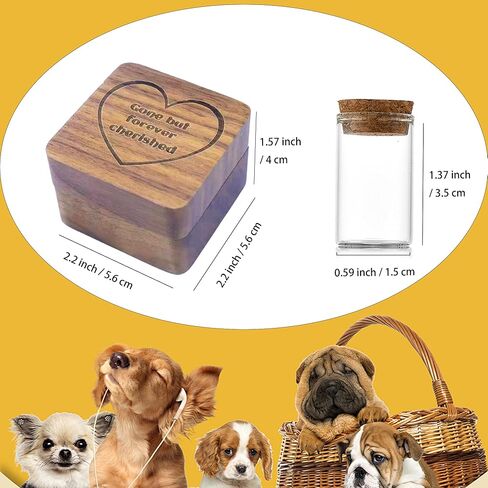 Pet Fur Keepsake Box with 3 Clear Glass Jars, Wooden Memorial Box for Dog, Cat Hair, Whiskers, Teeth,Tags, Memorial Gifts for Loss of Dog, Cat, Bunny, Horse, Pocket Pet in Saudi Arabia