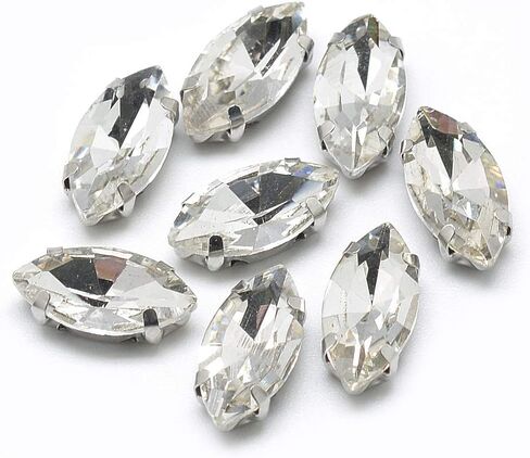 50Pcs Glass Rhinestone Cabochons, Clear Faceted Horse Eye Shaped Glass Sew On Rhinestone with Platinum Tone Brass Prong Settings, Garments Accessories for Dresses Bags Shoes, 0.39x0.2x0.16inch in Saudi Arabia