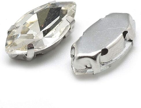50Pcs Glass Rhinestone Cabochons, Clear Faceted Horse Eye Shaped Glass Sew On Rhinestone with Platinum Tone Brass Prong Settings, Garments Accessories for Dresses Bags Shoes, 0.39x0.2x0.16inch in Saudi Arabia