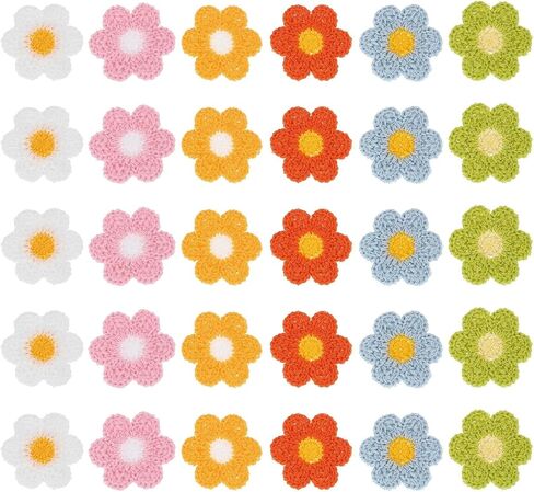 30 Pcs Multicolor Flower Patches, Cute Daisy Sew On Embroidered Appliques, Valentines to Crochet Flowers for Clothes Backpacks Jeans Hat Hair Clips Decorative Embroidered Appliqué Patches (1.38inch) in Saudi Arabia