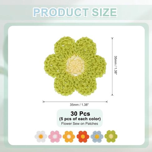 30 Pcs Multicolor Flower Patches, Cute Daisy Sew On Embroidered Appliques, Valentines to Crochet Flowers for Clothes Backpacks Jeans Hat Hair Clips Decorative Embroidered Appliqué Patches (1.38inch) in Saudi Arabia