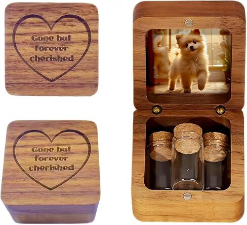 Pet Fur Keepsake Box with 3 Clear Glass Jars, Wooden Memorial Box for Dog, Cat Hair, Whiskers, Teeth,Tags, Memorial Gifts for Loss of Dog, Cat, Bunny, Horse, Pocket Pet in Saudi Arabia