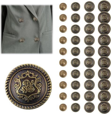 40 Pcs Old Gold Buttons for Blazer Vintage Antique Metal Button Set Sewing Buttons Vintage Decorative Shank Button for Dress Coat Jacket Jeans Uniform Suits Craft (15/18/21/25mm) in Saudi Arabia