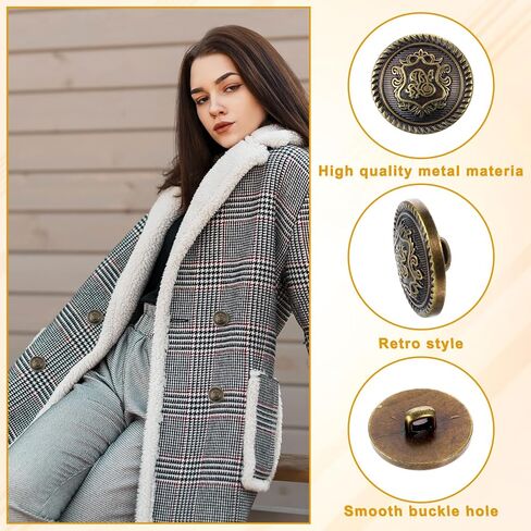 40 Pcs Old Gold Buttons for Blazer Vintage Antique Metal Button Set Sewing Buttons Vintage Decorative Shank Button for Dress Coat Jacket Jeans Uniform Suits Craft (15/18/21/25mm) in Saudi Arabia
